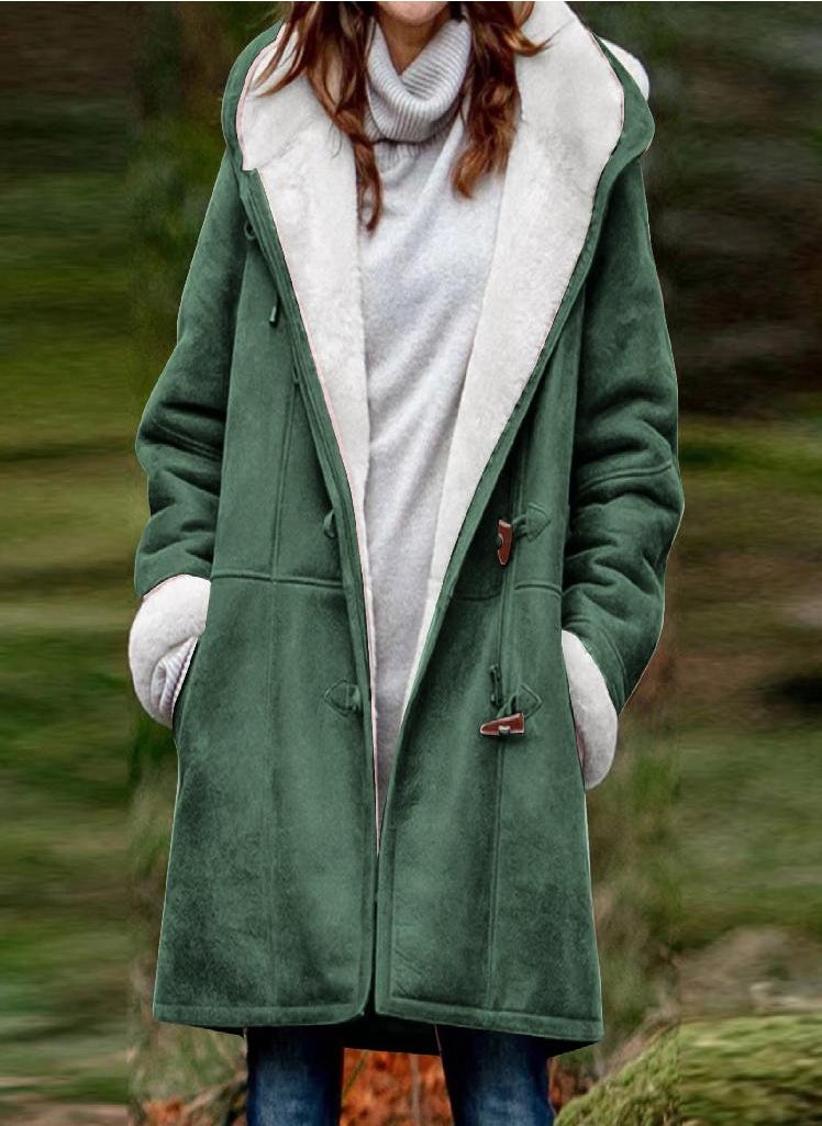 Eckek - Women's Casual Fashion Loose Solid Color Hat Plus Fleece Collar Pocket Jacket Winter - Image 1