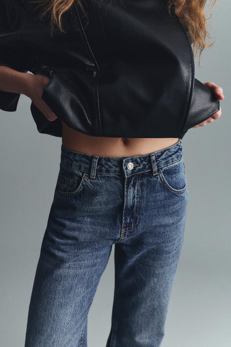 DeFacto Blue Woman 100% Cotton Straight Fit Wide Leg Normal Waist Jeans Casual - Image 3