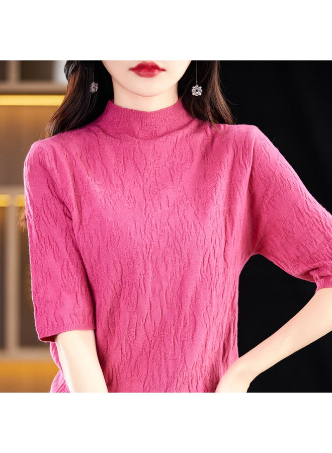 MIIOW High-End Textured Stand Collar Lightweight Women'S Mid-Sleeve Top T-Shirt, Elegant And Noble Knitted Base Layer - Image 5