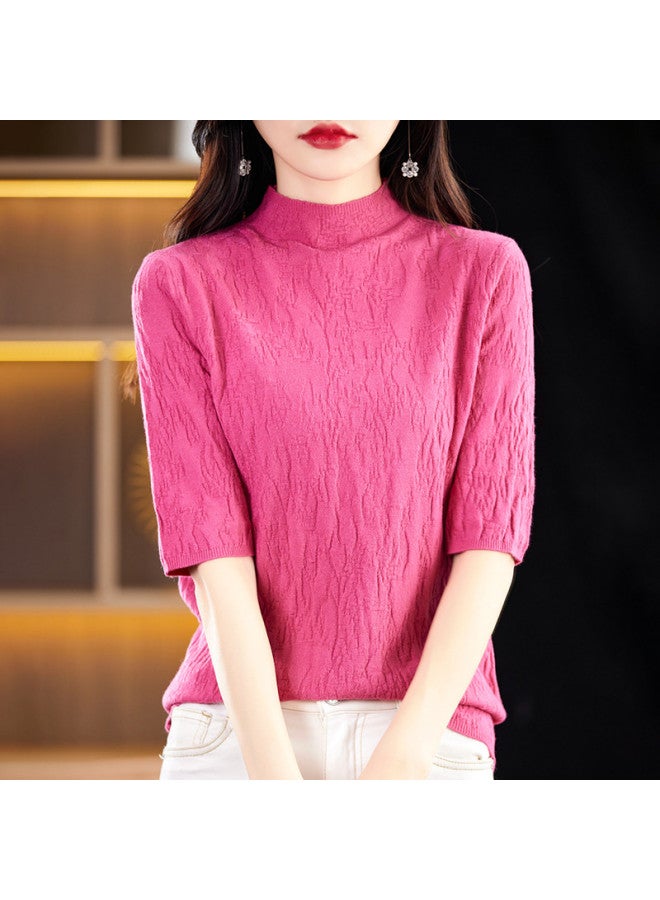 MIIOW High-End Textured Stand Collar Lightweight Women'S Mid-Sleeve Top T-Shirt, Elegant And Noble Knitted Base Layer - Image 4