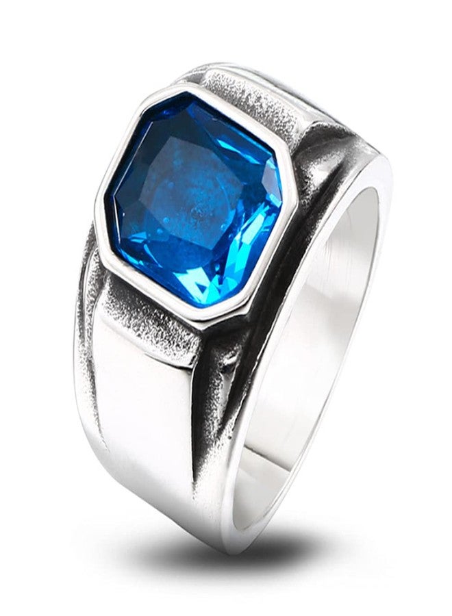 INRENG Men's Stainless Steel Vintage Square Ruby Stone Ring Signet Biker Band Red/Black CZ Crystal, Metal, No Gemstone - Image 1