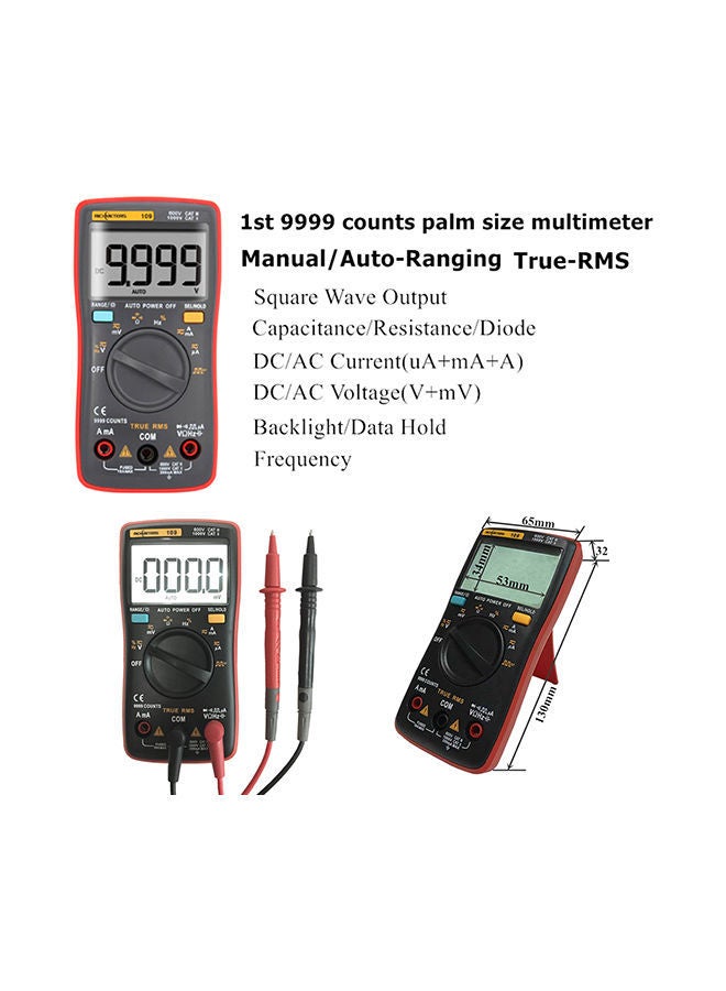 NIBEMINENT RM109 RMS Digital Multimeter AC DC Voltage Ammeter Tester Black/Red 16x4.5x10centimeter - Image 2