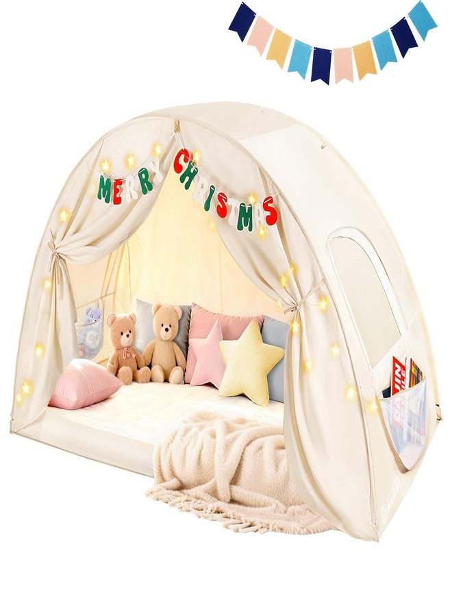OutdoorMaster Twin Bed Tent for Kids, Bed Tent Twin Size with Letters & Flags, Privacy Space Bunk Bed Canopy, Easy Setup Indoor Floor Bed Canopy, Dream Playhouse Gifts for Toddler, Girls, Boys - Image 1