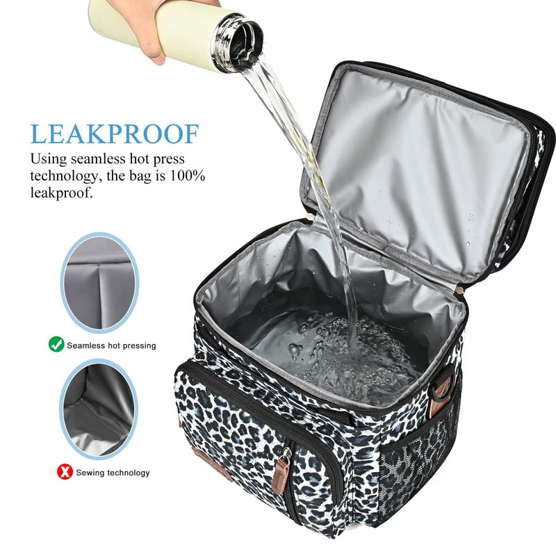 MIYCOO Lunch Bag & Lunch Box for Women Men, Double Deck Leakproof Insulated Soft Large Adult Camping Cooler bag for Work, Beach, Picnic, Travel (Leopard print, 15L) - Image 3