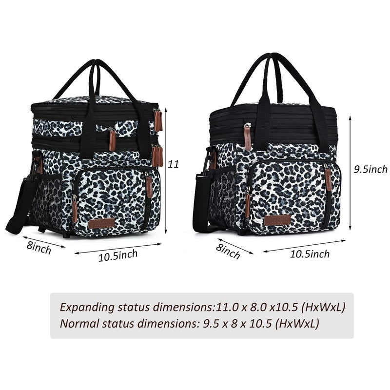 MIYCOO Lunch Bag & Lunch Box for Women Men, Double Deck Leakproof Insulated Soft Large Adult Camping Cooler bag for Work, Beach, Picnic, Travel (Leopard print, 15L) - Image 5