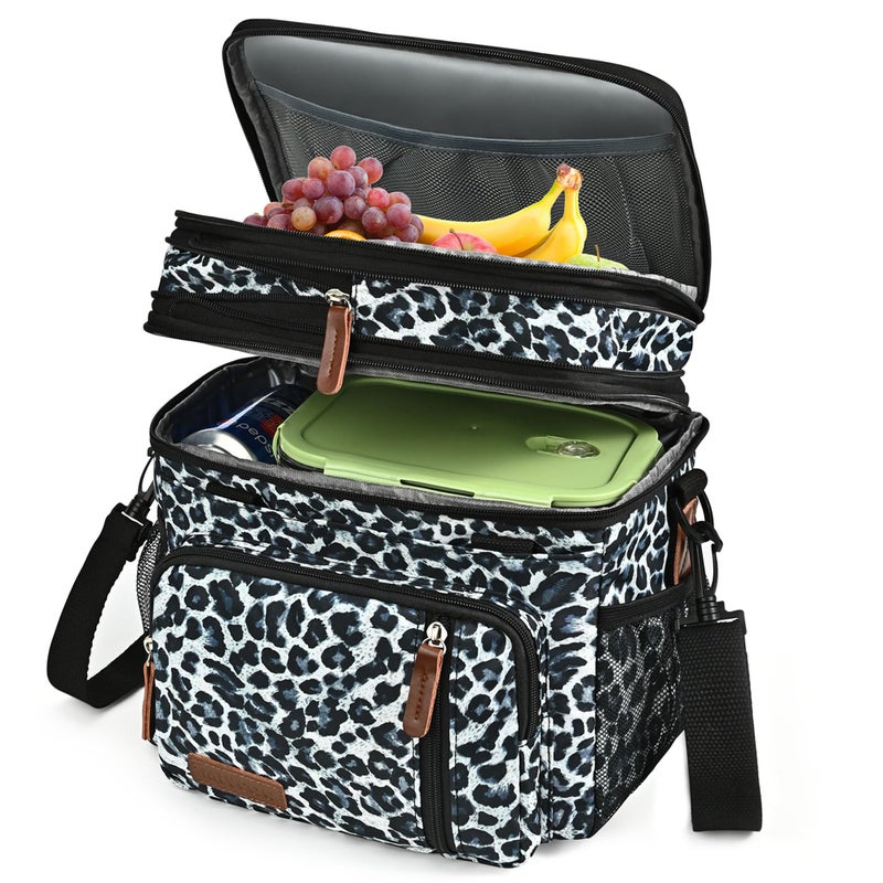 MIYCOO Lunch Bag & Lunch Box for Women Men, Double Deck Leakproof Insulated Soft Large Adult Camping Cooler bag for Work, Beach, Picnic, Travel (Leopard print, 15L) - Image 1