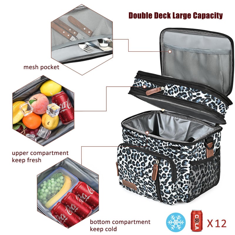 MIYCOO Lunch Bag & Lunch Box for Women Men, Double Deck Leakproof Insulated Soft Large Adult Camping Cooler bag for Work, Beach, Picnic, Travel (Leopard print, 15L) - Image 4
