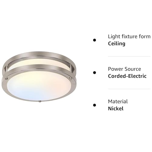 hykolity 13 inch Flush Mount LED Ceiling Light Fixture, 2700K/3000K/3500K/4000K/5000K Adjustable Ceiling Lights, Brushed Nickel Saturn Dimmable Lighting for Hallway Bathroom Kitchen or Stairwell, ETL Listed - Image 3