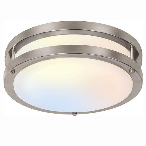 hykolity 13 inch Flush Mount LED Ceiling Light Fixture, 2700K/3000K/3500K/4000K/5000K Adjustable Ceiling Lights, Brushed Nickel Saturn Dimmable Lighting for Hallway Bathroom Kitchen or Stairwell, ETL Listed - Image 1