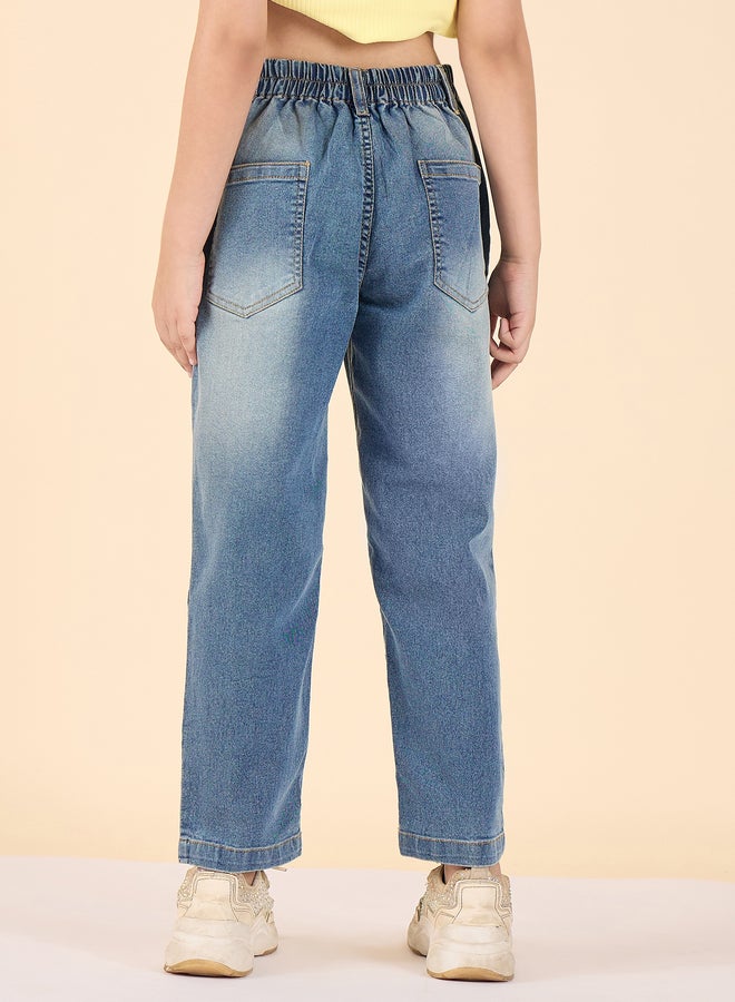 Stylo Bug Girls Blue Cotton Blend Faded Jeans - Image 3