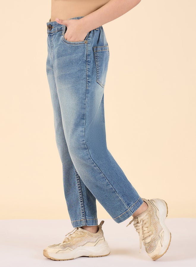 Stylo Bug Girls Blue Cotton Blend Faded Jeans - Image 2