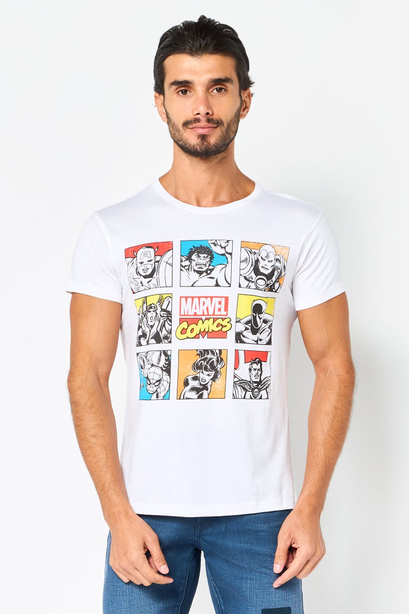 Difuzed x Marvel Men Crew Neck Short Sleeve Graphic Print T-Shirt, Off White - Image 1