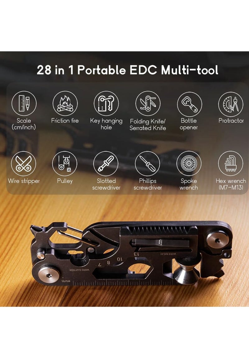 SYOSI 28 in 1 EDC Multi-function Tool, Keychain portable Metal Pocket Tool for men, Wrench for Screwdriver, with Wrench, Ruler, Bottle Opene,Urgent Car Window Breaker  - Image 3