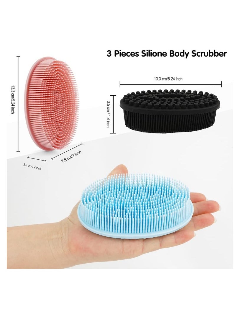 3 حزمة هلام السيليكا فرك الجسم / لينة هلام السيليكا اللوف تقشير الجسم فرك الجسم ، هلام السيليكا فرشاة الجسم حمام فرك الجسم ، واثنين في واحد حمام وشامبو تقشير الجلد فرشاة للرجال والنساء والأطفال - Image 3