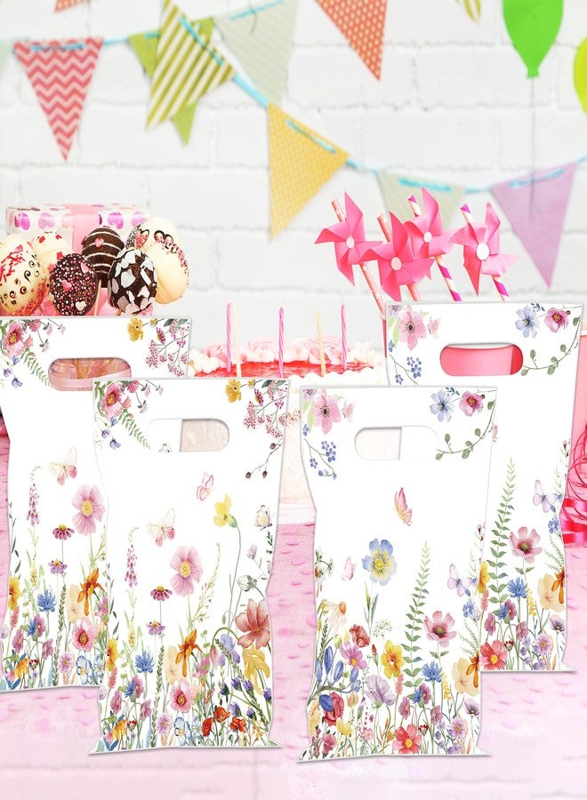 EoBeCy 50 Pcs Wildflower Party Favor Bags, Spring Floral Plastic Treat Candy Goodie Treat Gift Bags with Handles for Birthday Wedding Bridal Baby Shower Party Supplies Decorations - Image 2