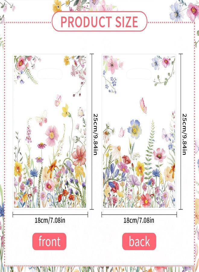 EoBeCy 50 Pcs Wildflower Party Favor Bags, Spring Floral Plastic Treat Candy Goodie Treat Gift Bags with Handles for Birthday Wedding Bridal Baby Shower Party Supplies Decorations - Image 3