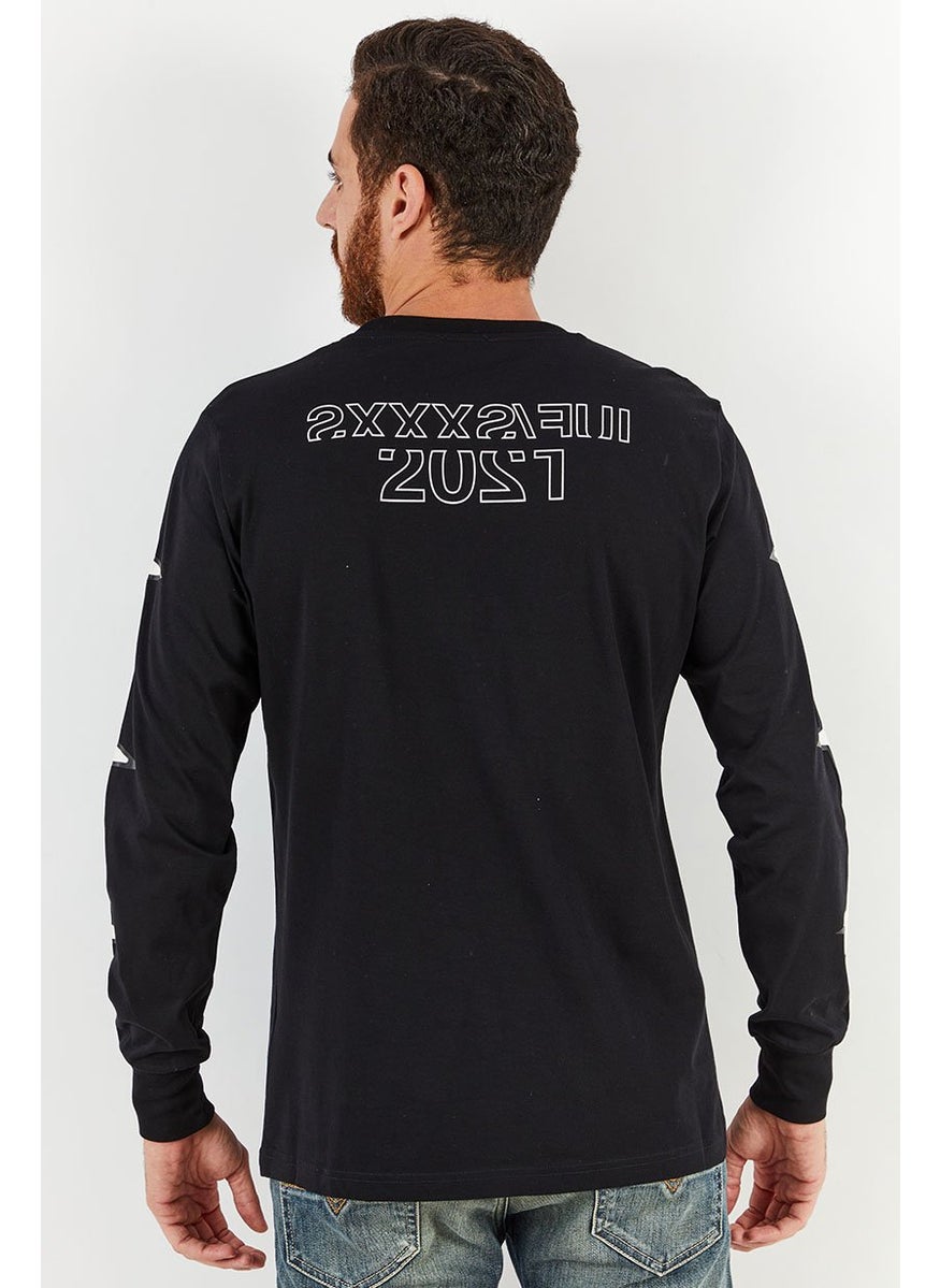 DIESEL Men Crew Neck Long Sleeve Printed  T-Shirts, Black  - Image 3