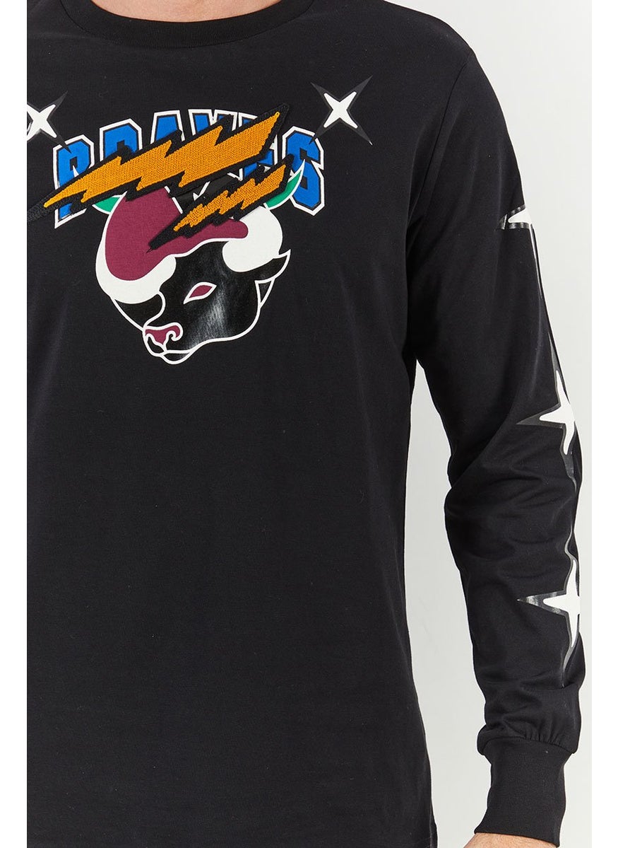 DIESEL Men Crew Neck Long Sleeve Printed  T-Shirts, Black  - Image 4