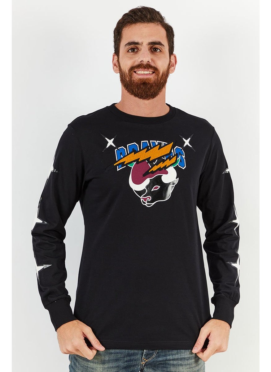 DIESEL Men Crew Neck Long Sleeve Printed  T-Shirts, Black  - Image 1