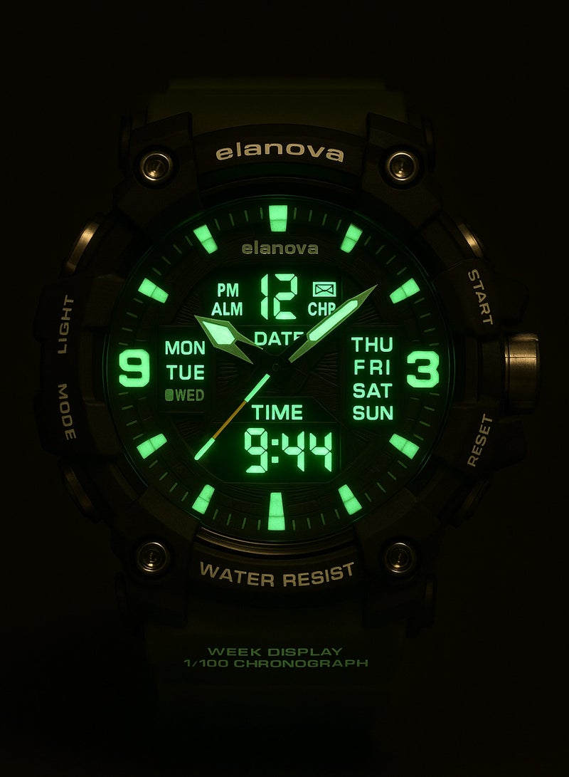 Elanova Wristwatch with hands and digital display, water-resistant, with a durable silicone strap resistant to wear, model EL909 - Image 3
