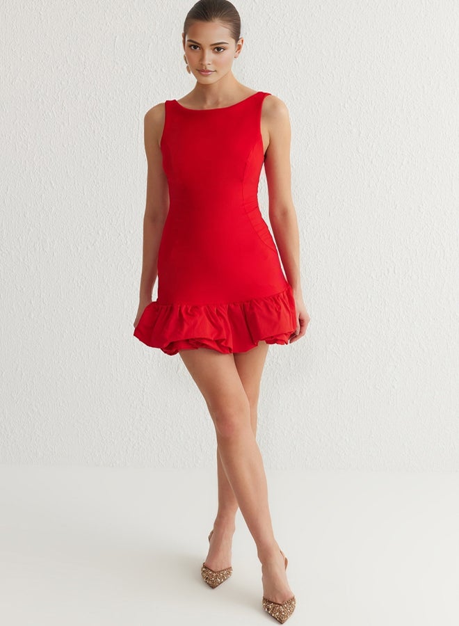 trendyol Red Balloon Skirt Detailed Woven Short Dress with Shorts Lining  - Image 1