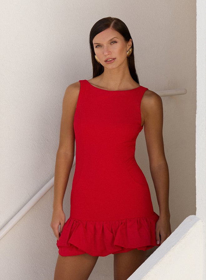 trendyol Red Balloon Skirt Detailed Woven Short Dress with Shorts Lining  - Image 2