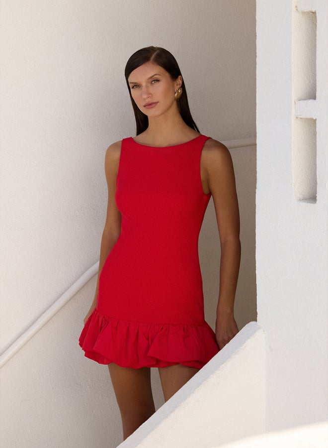 trendyol Red Balloon Skirt Detailed Woven Short Dress with Shorts Lining  - Image 4