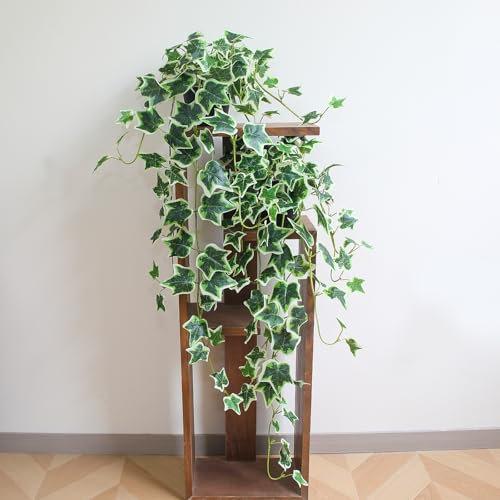alyptus Fake English Ivy Plants in Pots Set of 2 – Realistic Artificial Ivy Greenery for Home Decor, Tabletop, Office, Shelf, Balcony, Lifelike Faux Hanging Vines, No Maintenance Required - White and Green - Image 3