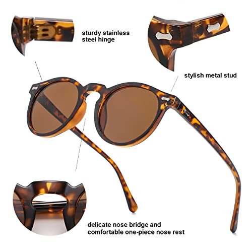 Gleyemor Vintage Polarized Sunglasses for Men Women Retro Round Sunglasses (Black Frame/Grey Lens + Tortoise Frame/Brown Lens) - Image 5