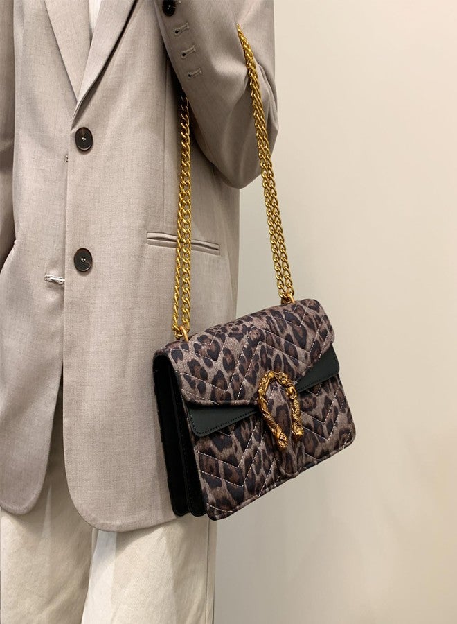 MYHOZEE Crossbody Bags for Women - Snake Printed Clutch Purses Leather Shoulder Bags Chain Strap Evening Handbags Black Leopard - Image 3
