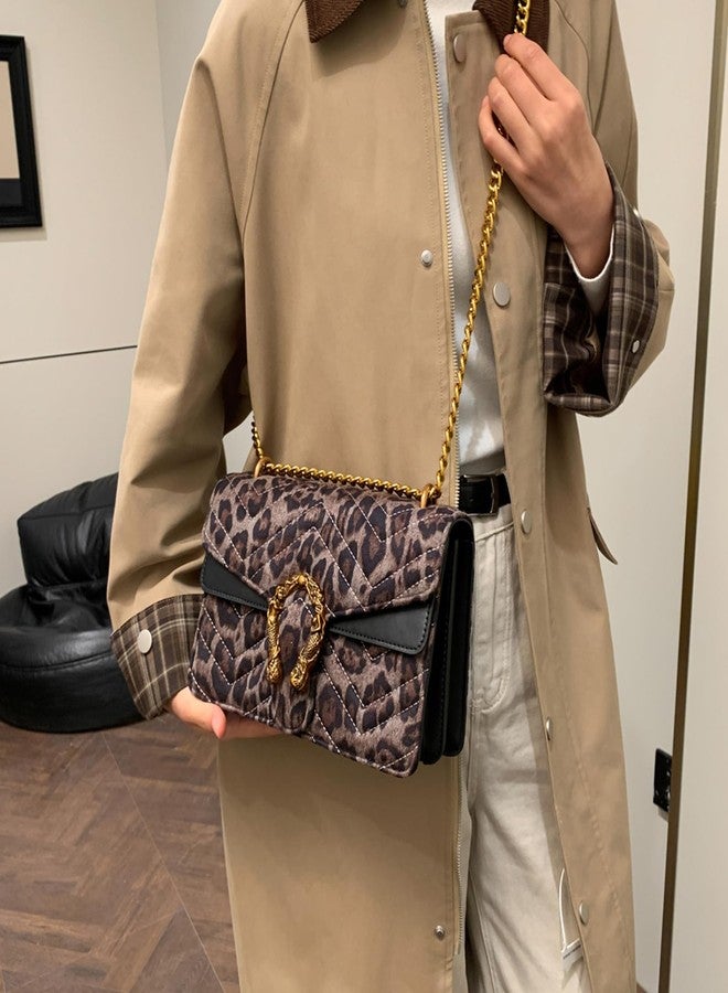 MYHOZEE Crossbody Bags for Women - Snake Printed Clutch Purses Leather Shoulder Bags Chain Strap Evening Handbags Black Leopard - Image 2