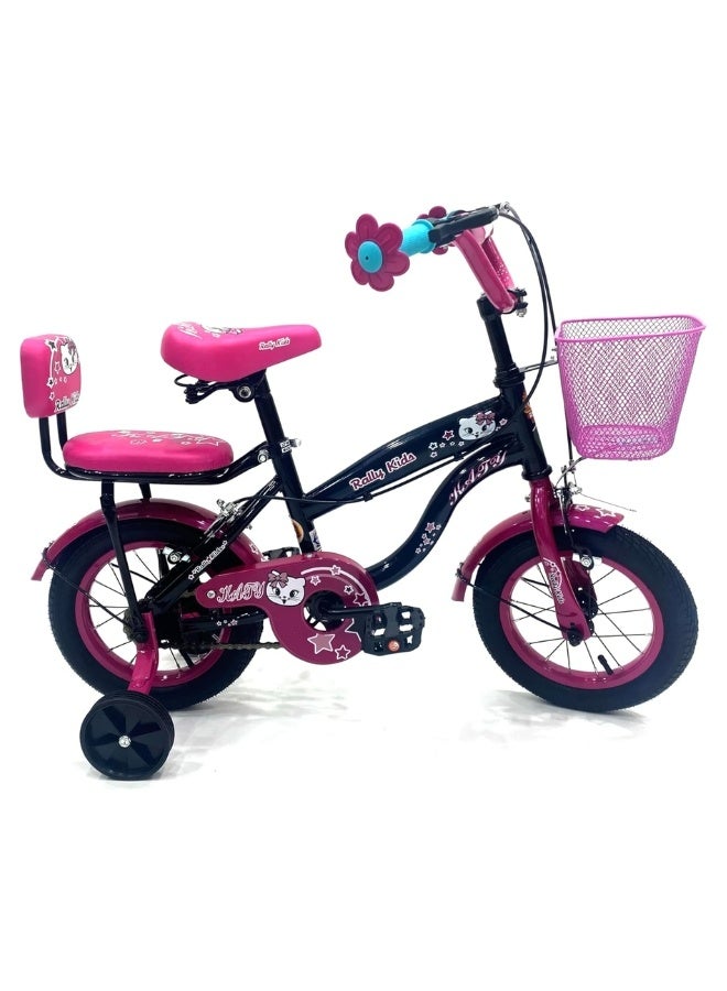 RALLY BICYCLE 12-Inch Kids Bike For Girls | 12-Inch Wheel Size| With Training Wheels |Chain Cover | Basket And Rear Seat | Dark Pink & Black Color - Image 5