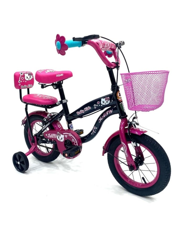 RALLY BICYCLE 12-Inch Kids Bike For Girls | 12-Inch Wheel Size| With Training Wheels |Chain Cover | Basket And Rear Seat | Dark Pink & Black Color - Image 2