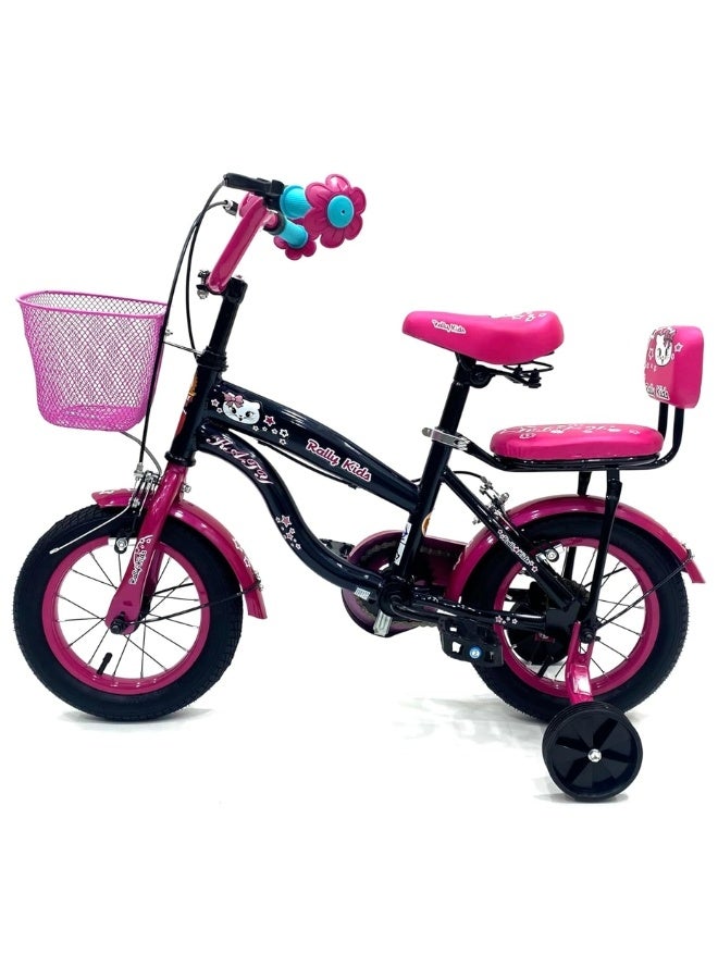 RALLY BICYCLE 12-Inch Kids Bike For Girls | 12-Inch Wheel Size| With Training Wheels |Chain Cover | Basket And Rear Seat | Dark Pink & Black Color - Image 3