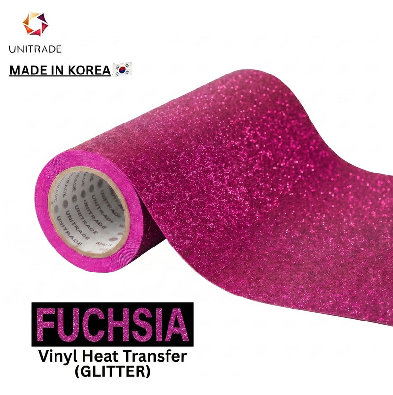 UNITRADE® Glitter Fuchsia Heat Transfer Vinyl Roll / Compatible with Cricut, Silhouette, Professional Cutters / CPSIA Certified / Made in Korea - Image 1