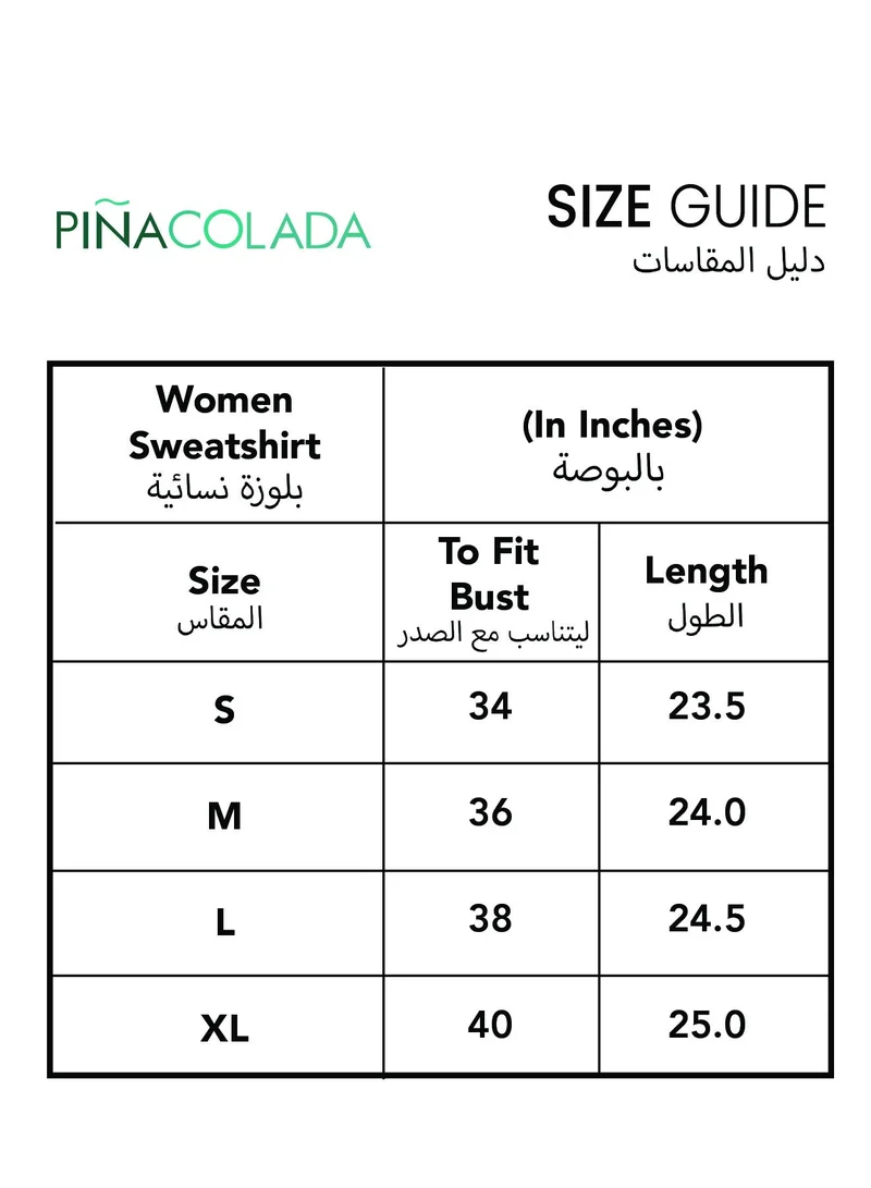 PINACOLADA  Women's Unified Print Crop Hoodie | Hooded Neck , Long Ribbed-Cuff Sleeves, Pull On Closure | Typographic Print Fleece Knitted Shirt For Casual & Daily Wear | Kelly Green for Women | Best Price UAE
