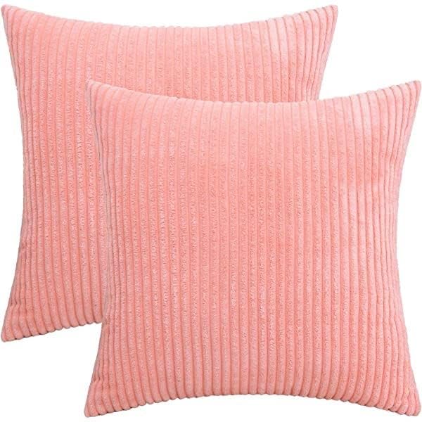 Guffaw Corduroy Cushion Covers 24x24 inches for Sofa, Bed, Couch Chair, Large Size, Square Pillow Shams (Peach, 2) - Image 2
