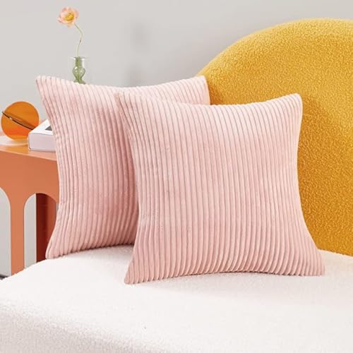 Guffaw Corduroy Cushion Covers 24x24 inches for Sofa, Bed, Couch Chair, Large Size, Square Pillow Shams (Peach, 2) - Image 3