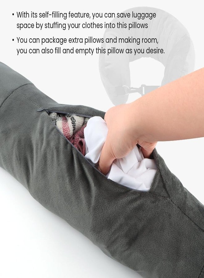 Kazheon 2Pack Stuffable Travel Neck Pillow,Stuffable Travel Pillow, Travel-Pillow for Extra Luggage, Packable Airplane Neck Pillow with Adjustable Neck-Size for All Seasons, No Filler(Color:Grey) - Image 3