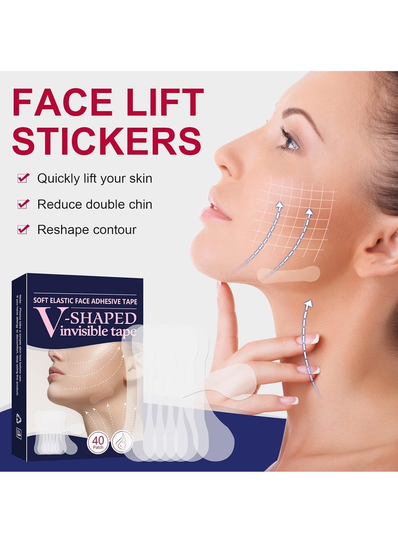 DubaiGallery شريط رفع الوجه، شريط رفع الوجه الفوري، ملصقات رقيقة غير مرئية مقاومة للماء بمرونة عالية لرفع الوجه والرقبة، أدوات مكياج لتحسين خط الوجه وإخفاء التجاعيد، 40 قطعة - Image 3