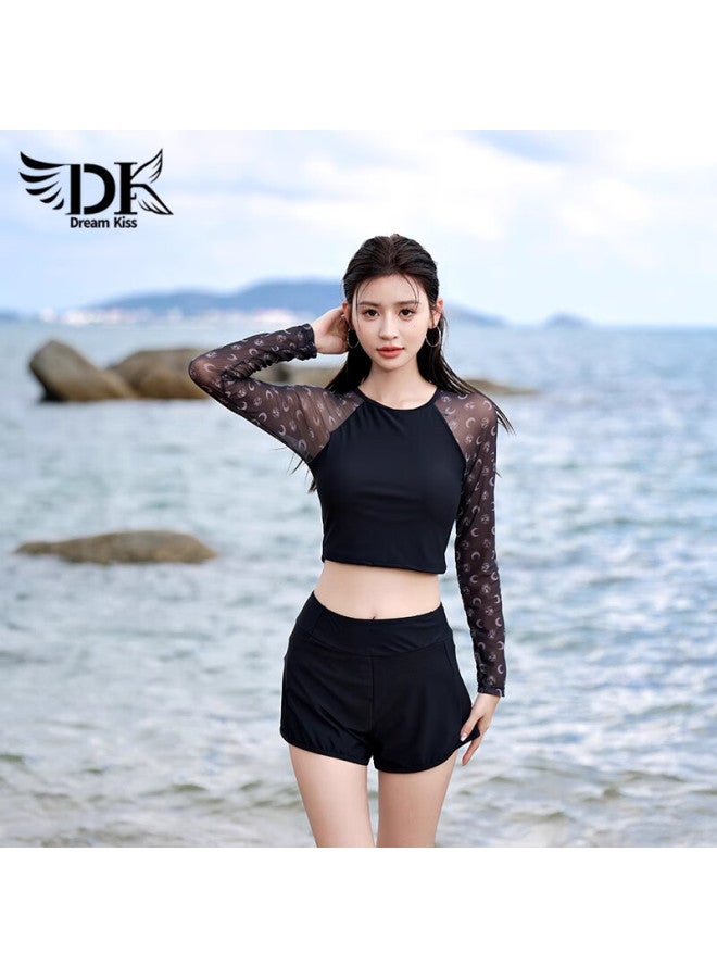 Dk Women's Swimsuit, 2025 New Style Two-piece, Boyshort, Tummy-covering, Slimming, For Swimming Pools, Long-sleeved, Hot Springs Swimwear, Size L - Image 1