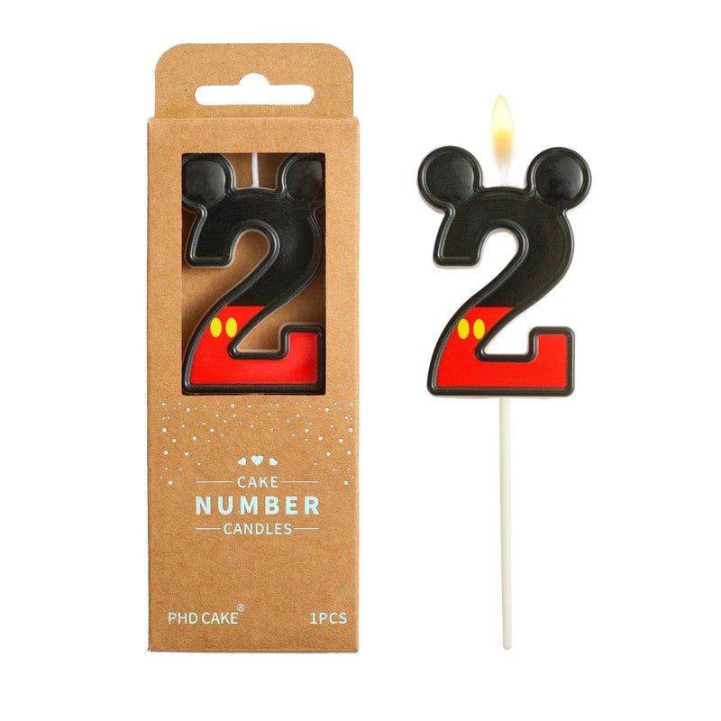 PHD CAKE 2.76 Inch Cartoon Red and Black Mouse 2 Number Birthday Candles, Anime Cartoon Number Candles, Cake Number Candles, Party Celebration, Style Candle - Image 1