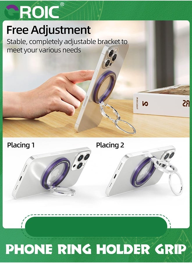 GROIC - Purple Magsafe Phone Ring Holder Grip Kickstand Compatible with iPhone 15 14 13 12 Wireless Charging, Phone Ring Stand Finger Grip, Double Ring Versatile Kickstand Holder - Image 1