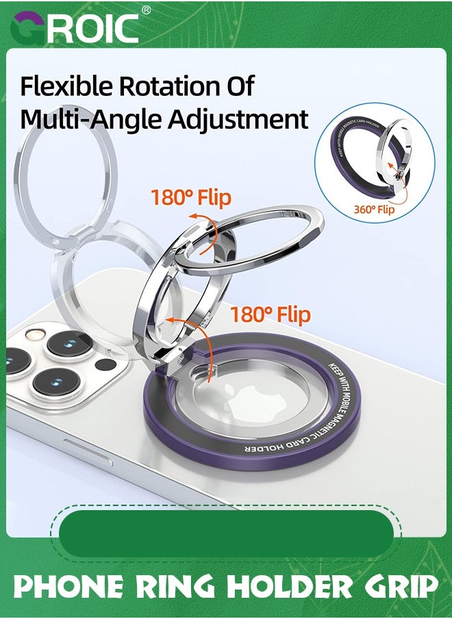 GROIC - Purple Magsafe Phone Ring Holder Grip Kickstand Compatible with iPhone 15 14 13 12 Wireless Charging, Phone Ring Stand Finger Grip, Double Ring Versatile Kickstand Holder - Image 1