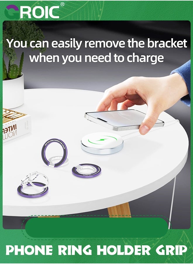 GROIC - Purple Magsafe Phone Ring Holder Grip Kickstand Compatible with iPhone 15 14 13 12 Wireless Charging, Phone Ring Stand Finger Grip, Double Ring Versatile Kickstand Holder - Image 1