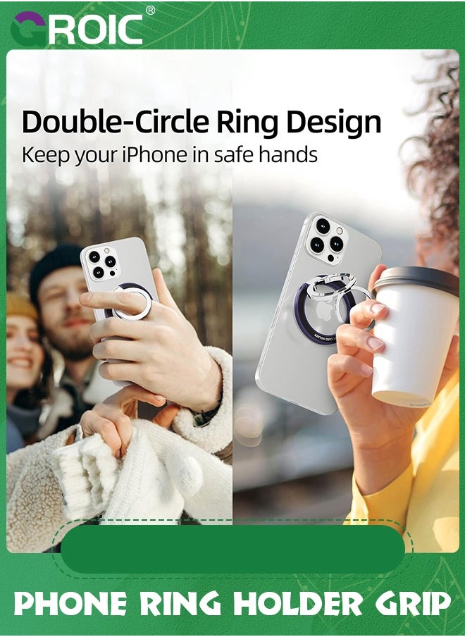 GROIC - Purple Magsafe Phone Ring Holder Grip Kickstand Compatible with iPhone 15 14 13 12 Wireless Charging, Phone Ring Stand Finger Grip, Double Ring Versatile Kickstand Holder - Image 1
