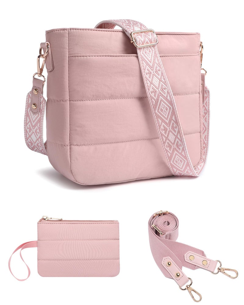 BAVERGE Purses for Women 2PCS Puffer Quilted Crossbody Shoulder Hobo Bags Trendy Ladies Handbag with Coin Wallet 2 Adjustable Straps - Image 1