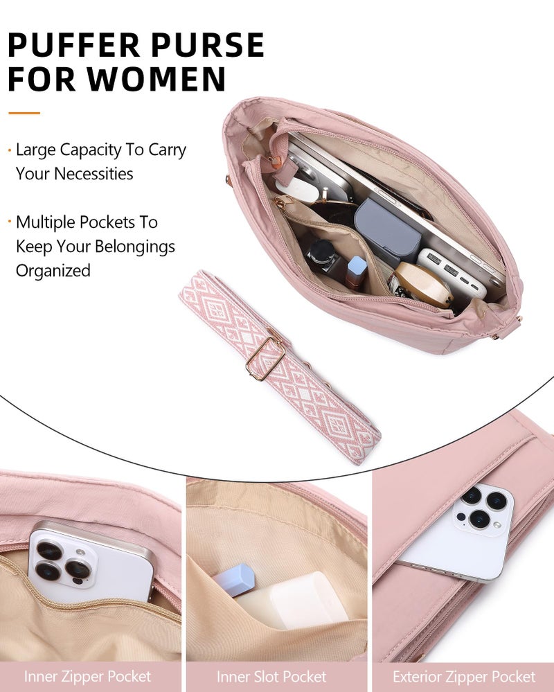 BAVERGE Purses for Women 2PCS Puffer Quilted Crossbody Shoulder Hobo Bags Trendy Ladies Handbag with Coin Wallet 2 Adjustable Straps - Image 4
