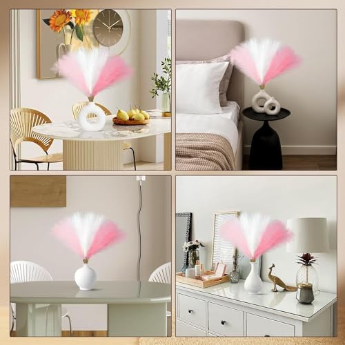 CURATED CART Faux Pampas Grass Set of 6 Small Artificial Flowers for Home, Office, Bedroom, Living Room & Table Décor - 2 Each Pink, White, Dark Pink, 41 cm, (Without Vase) - Image 5