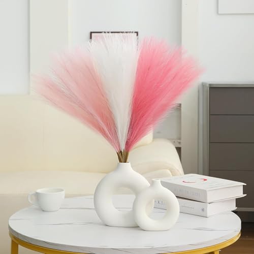 CURATED CART Faux Pampas Grass Set of 6 Small Artificial Flowers for Home, Office, Bedroom, Living Room & Table Décor - 2 Each Pink, White, Dark Pink, 41 cm, (Without Vase) - Image 2